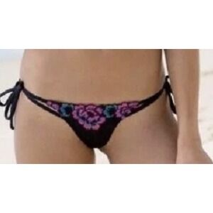 Beach Bunny Black Floral daze‎ Lace Bikini Bottoms Tie  Swimwear L full coverage